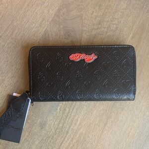 Ed Hardy Black Embossed Heart Wallet/Wristlet